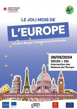 Affiche Joli mois de l'Europe à Croix-Rouge Compétence Occitanie - site de Nîmes