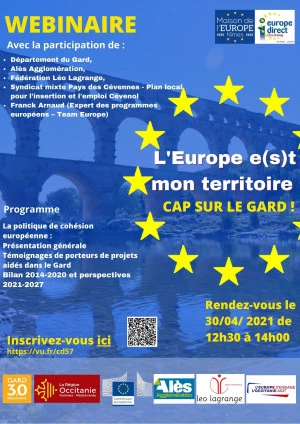 Affiche Webinaire "L'Europe e(s)t mon territoire : Cap sur le Gard"