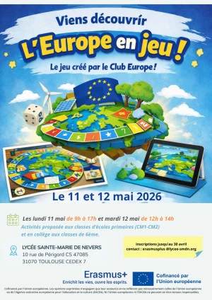 Affiche L'Europe en Jeu - Activité ludopédagogique sur la protection de l'environnement - Jeu plateau et jeu numérique.