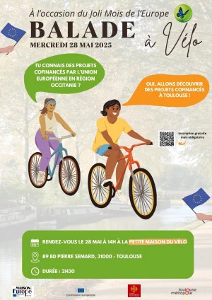 Affiche Balade à vélo à la découverte des projets co-financés par l'Union européenne à Toulouse (31)